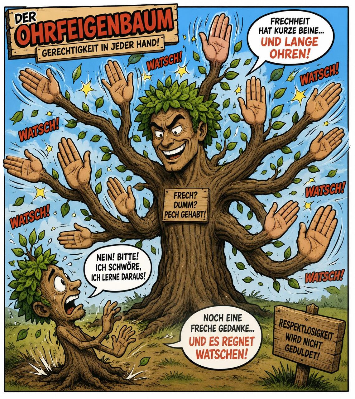 Der Ohrfeigenbaum — ein zorniger Baum mit acht Händen statt Ästen